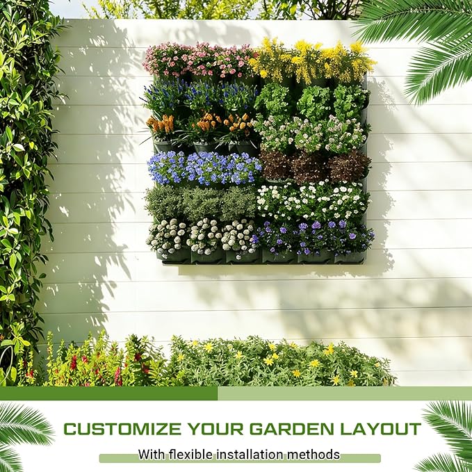 Briwooody 30 Set 60 Pocket Vertical Stackable Wall Planters Kit Outdoor Self Watering Plastic Planter Grow Hang Mount System for Strawberry Flower Vegetable Home Fence Balcony Wall Decor