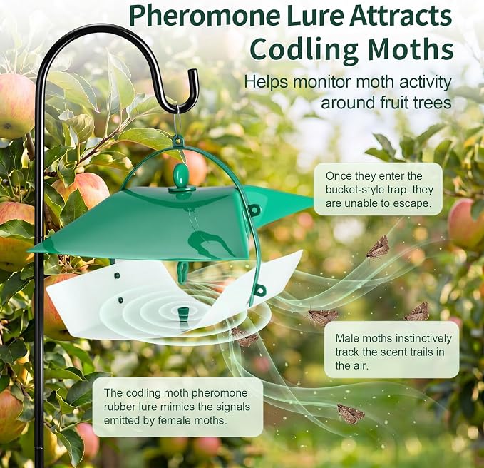 17 Pcs Reusable Leafminer Trap with Pheromone Lures, Bucket Style Insect Trap with 36.2'' Ground Stake, Outdoor Monitoring Tools for Citrus Trees Garden Orchard (2 Lures Included)