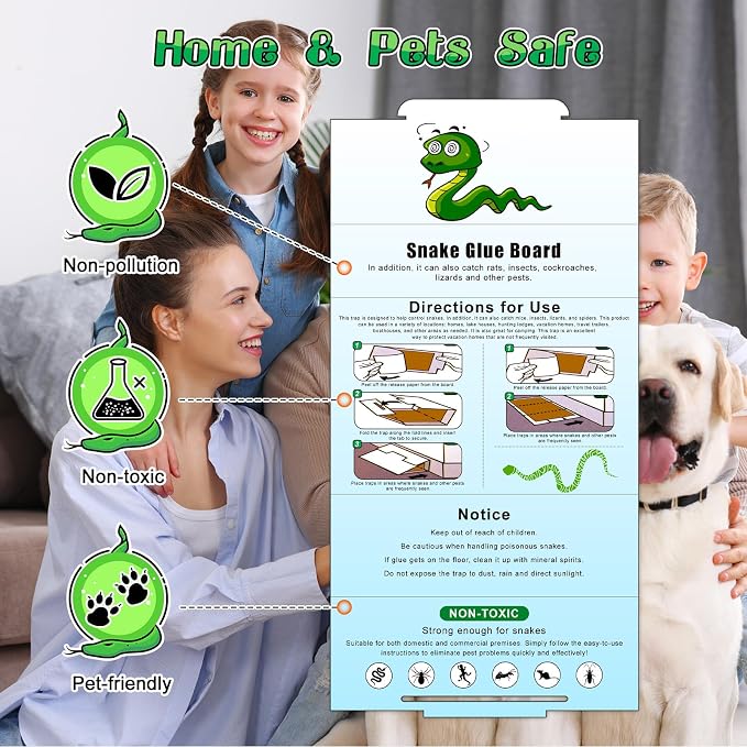Qualirey 2 Pack Snake Glue Trap, 28 x 14 Upgraded High Contrast Green Glue Snake Sticky Boards for Inside Outside, Pre Scented Non Toxic Adhesive Traps with Enhanced Stickiness for Mouse Rat Lizard