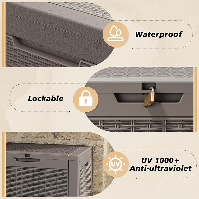 Fancyango 60 Gallon Outdoor Deck Box Waterproof, Storage Box for Patio, Resin Storage Bench Lockable for Garden Tools, Package Delivery, Grey