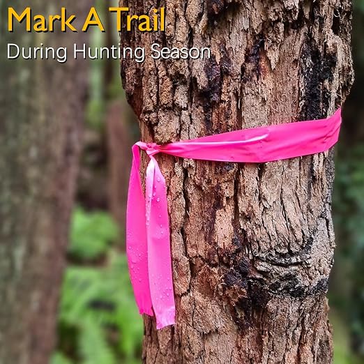 GUFJUCH 800FT Pink Flagging Tape, Non-Adhesive Survey Tape, Marking Tape for Tree, Hunting Trail, Boundaries and Hazardous Areas, Plastic Neon Pink Ribbon 4 Rolls 0.78'' X 200’