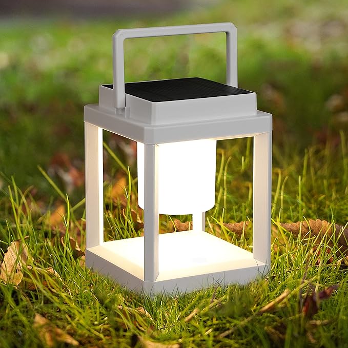 Outdoor Table Lamp, 3-Level Brightness LED Nightstand Lantern, Portable Rechargeable Solar Lamp IP44 Waterproof, Touch Control Outdoor Cordless Lantern for Patio/Walking/Reading/Camping