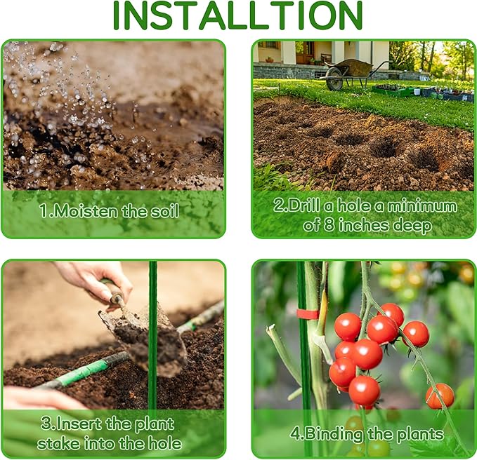 Garden Stakes 57 Inches Sturdy Green Plant Sticks 25 Pack, Metal Tomato Stakes Support, Yard Plant Support Cage for Potted Plants, Tomatoes, Trees, Cucumber, Fences, Beans (57 inch)