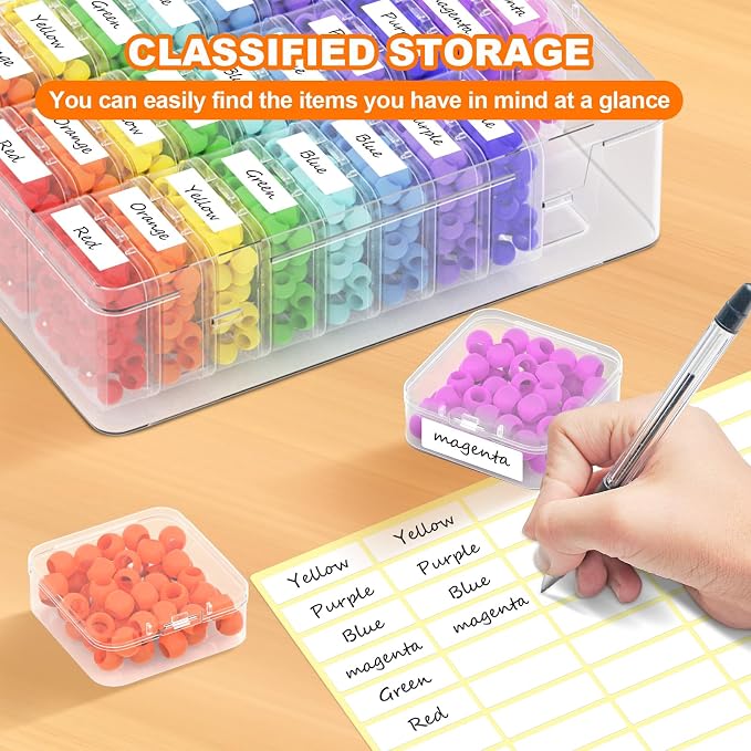 2 Pack 60 Pcs Bead Organizer Box, Clear Plastic Storage Containers Features Hinged Lid and Labels, Craft Storage Box for Jewelry, Diamonds, Clay Beads, Bracelets, Screws, Seeds, Small Parts