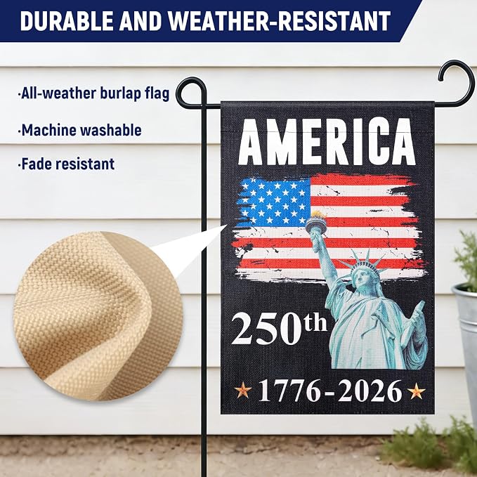USA 250th Anniversary Flag - 28x40 Inch Double Sided Garden Flag with Statue of Liberty, 4th of July Decorations Outdoor for US 250th Celebration, 1776-2026 Independence Day Patriotic Decorations