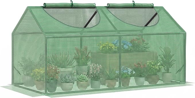 Outsunny 4' x 2' x 2' Portable Mini Greenhouse, Small Green House with PE Cover, Roll-up Zippered Windows for Indoor, Outdoor Garden, Green