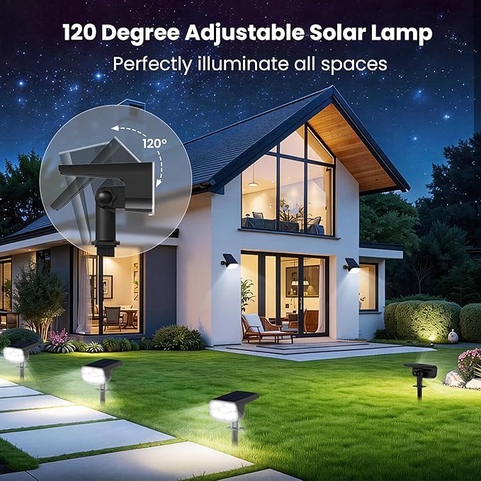 JEJOT Solar Lights Outdoor Waterproof IP65, Super Bright LED,Cool Light 2 Lighting Modes Selectable, Solar Powered Yard Garden Solar Spot Lights for Outside Landscape Auto On/Off -8 Pack