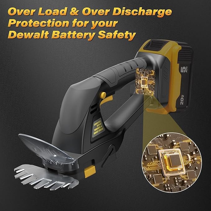 Cordless Hedge Trimmer (Tool Only), Compatible with DeWalt 20V MAX Battery, 2-in-1 Cordless Grass Shear 1500RPM, 3.3 lbs Handheld Shrub Clipper with Battery Protection, 8" & 4.7" Blades (Black)