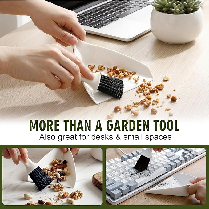Enhon Mini Soil Scoop with Brush for Indoor Plants, 2 in 1 Plant Potting Tool Set for Mess Free Repotting, Mini Dustpan and Brush Set for Succulents, Bonsai & Desktop Plant Care