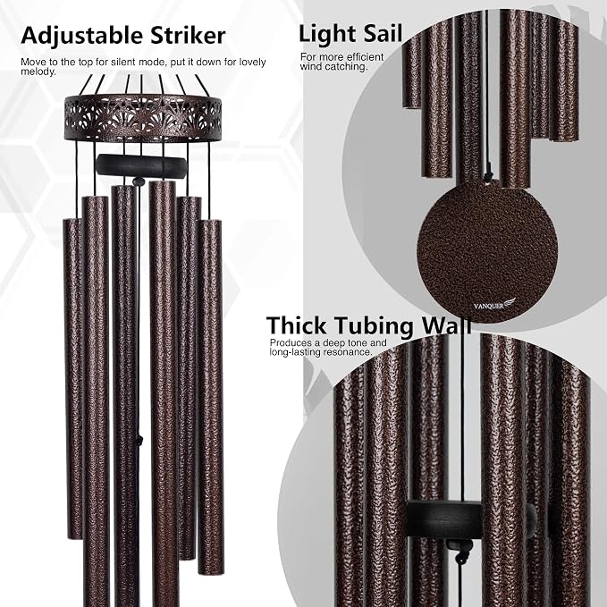 Vanquer Wind Chimes for Outside Deep Tone - 38'' Wind Chimes Outdoor Clearance, Deep Tone, Soothing, Windchimes Outdoors, Memorial, Sympathy, Garden Patio Yard, Home Décor (38" Bronze)