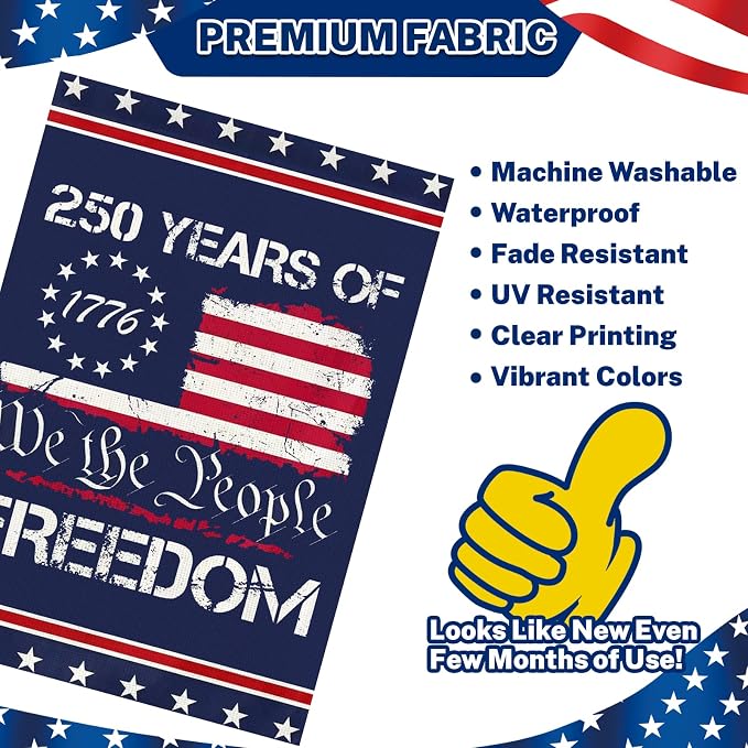 250 Anniversary Usa Garden Flags for Outside, 250 Anniversary USA Flag 1776-2026 Commemorative Patriotic 250 Year Banner Yard Sign 4th of July Decorations Freedom Double-Sided Waterproof Flag We The People ith Stars Stripes 250 Year American Flag 12x18...