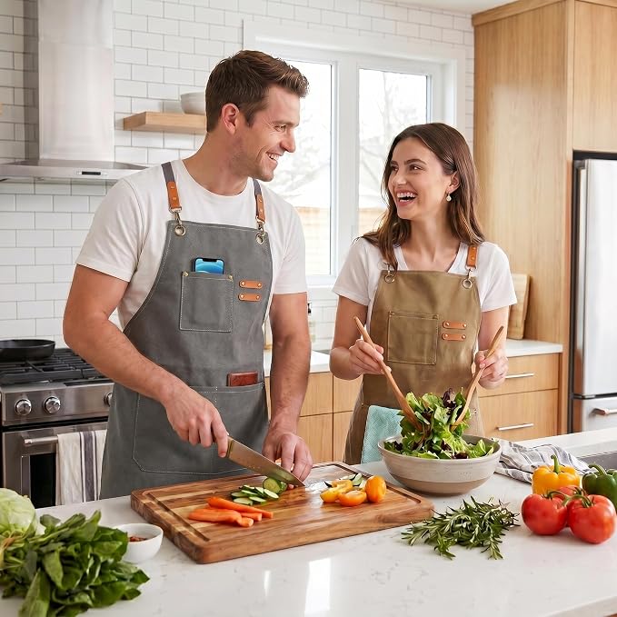 ZOMAO Chef Apron, Apron for Men Women with Adjustable Straps Cotton Canvas Cross Back Adjustable Apron with Pockets for Women and Men(Grey)