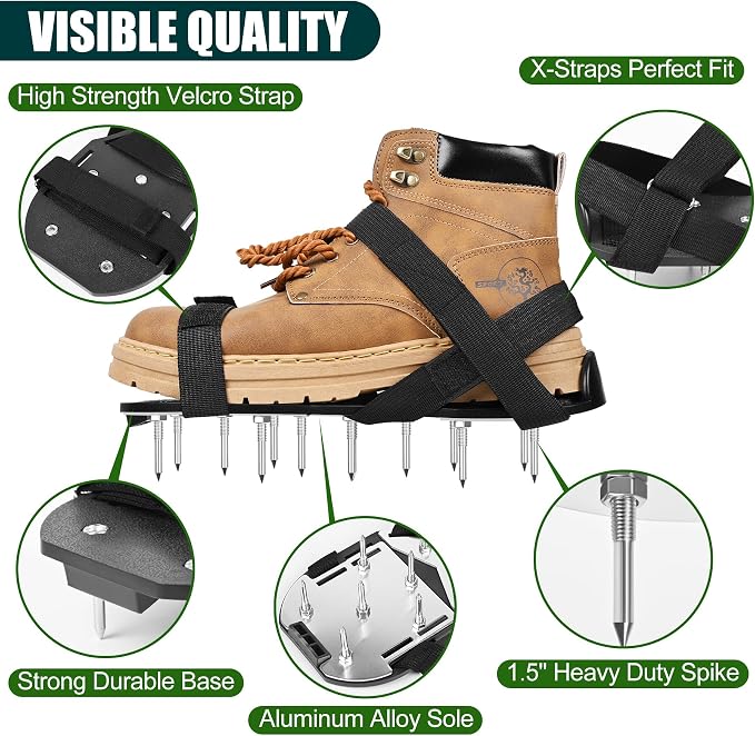 Miuwauer Lawn Aerator Shoes (Upgrade Version (Aluminum Alloy Sole), Black-Black)