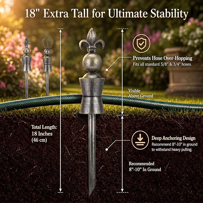 Tandefio 3 Pcs Garden Hose Guide Spike 18 Inch Garden Gazing Ball Hose Guide Spike Stake Heavy Duty Cast Iron Decorative for Flower Bed Plant Protection Outside Yard Lawn