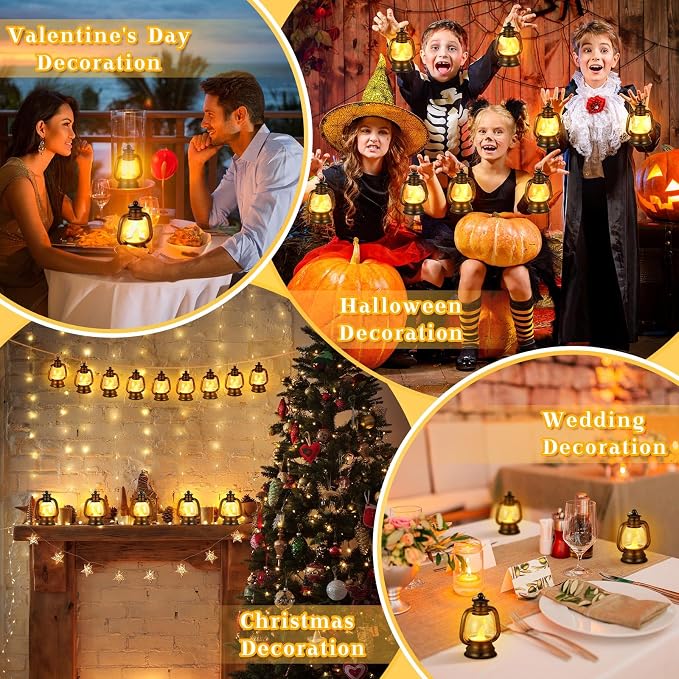 Ferraycle 120 Pcs Mini Lantern Decor 4 Inch Western Lantern Table Centerpiece Small Vintage Camping Hanging Lamp Ornaments Bulk for Cowboy Cowgirl Wedding Halloween Christmas (4 Inch,Black)