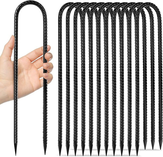 Homwin 12 inches 12-Pack Trampoline Stakes Anchors High Wind Stake Heavy Duty U Hooks for Ground Lawn Garden Yard Stakes for Decorations Swing Set Shed