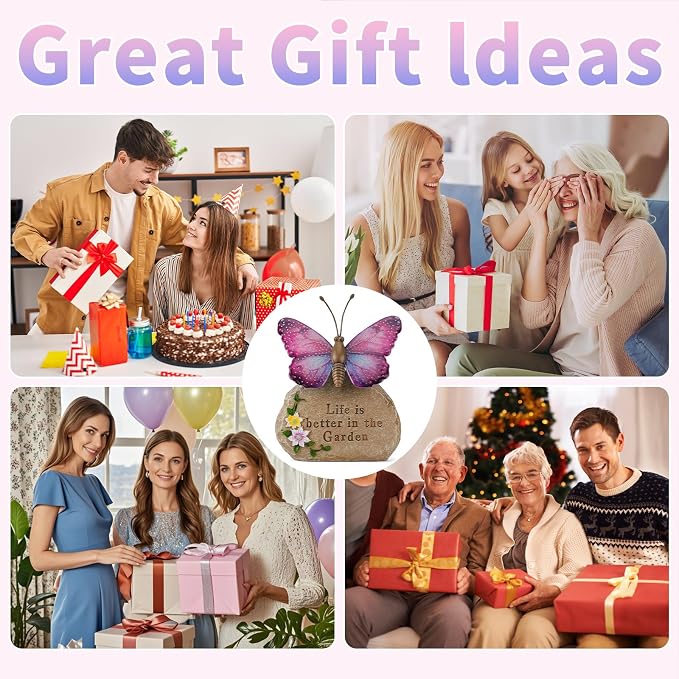 Solar LED Butterfly Garden Statue with Sparkling Light-Up Wings - Outdoor Yard Patio Decor Figurine, for Women Mom Grandma(Purple)