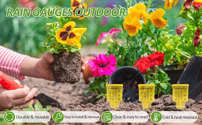 15 PCS Rain Gauges Outdoor 1.5" Transparent Sprinkler Rain Gauge for Lawn with Wide Mouth Water Measuring Tool (Yellow)