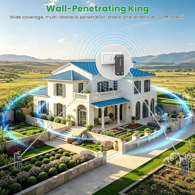 WiFi Sprinkler Timer 3 Zone with 984 FT Range, 3 Outlet Smart Water Timer for Garden Hose with Strong Wall Penetration/Rain Delay/Alexa & Google Voice/App Control, Water Hose Timers for Garden & Lawn