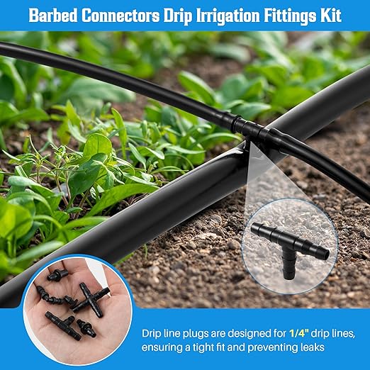 Feekoon Irrigation Drip Tools with Barbed Connectors, 2-in-1 Drip System Punch Tool for 1/4" Fitting, 16 20 25mm PE Pipe & Emitter; Ideal for Garden & DIY Watering System(Blue,230 Irrigation Plugs)