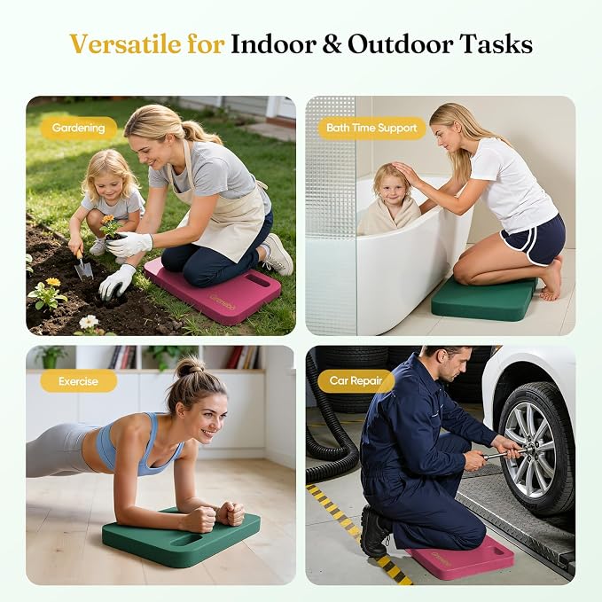 Grenebo High-Density NBR Foam Garden Kneeling Pad, 1.6" Extra Thick Gardening Pads for Kneeling, Ultra Soft Kneeling Pads for Gardening, Work, Exercise, Yoga, 17.3×11×1.6 in (2, Green Pink)