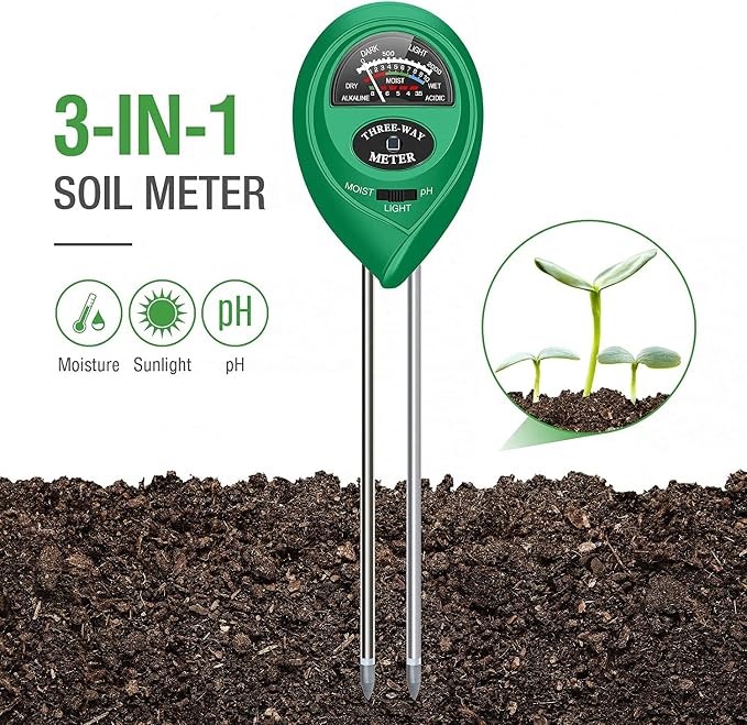 apine Soil Moisture Meter,3 in 1 Soil pH Tester,Soil Tester with Moisture,Light,and pH Test for Garden,Farm,Lawn,Indoor,Outdoor (No Battery Needed)