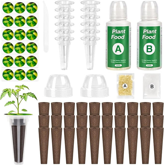 89PCS Hydroponic Pods Grow Anything Kit with A&B Plant Food, 30 Grow Sponges, 30 Plant Labels, 12 Grow Baskets & Domes, Seed Pod Supplies Compatible with Aerogarden & Most Brand Indoor Herb Garden