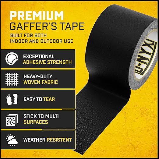 D-NYX Gaffer Tape 2 Inch x 2 Pack Black Gaff Tapes, Heavy Duty No Residue, Matte Finish, Non-Reflective, Multipurpose Waterproof Strong Fabric Tape