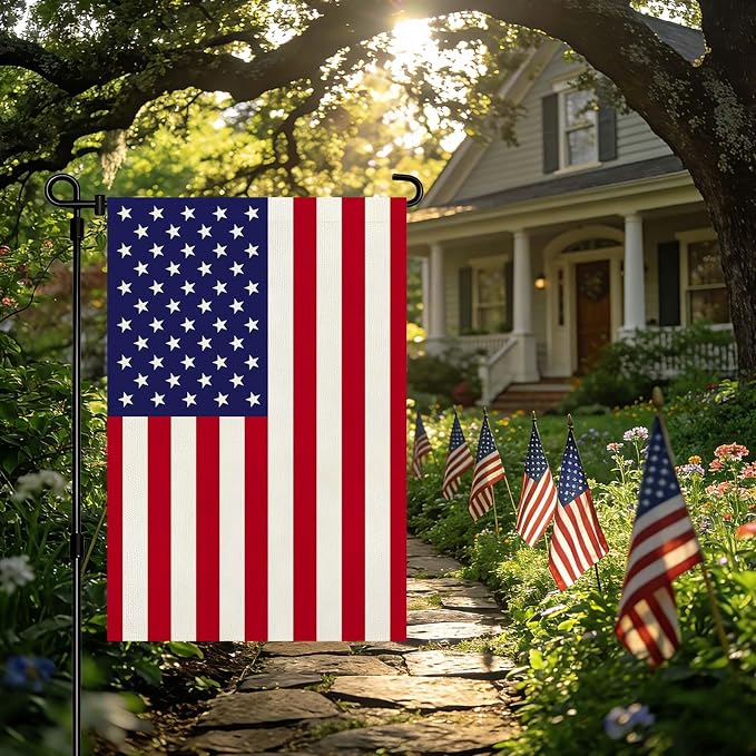 American Flag Garden Flag, Patriotic Double Sided Waterproof Outdoor Yard Flag, USA Independence Day July 4th Lawn Porch Decor, 12x18Inch