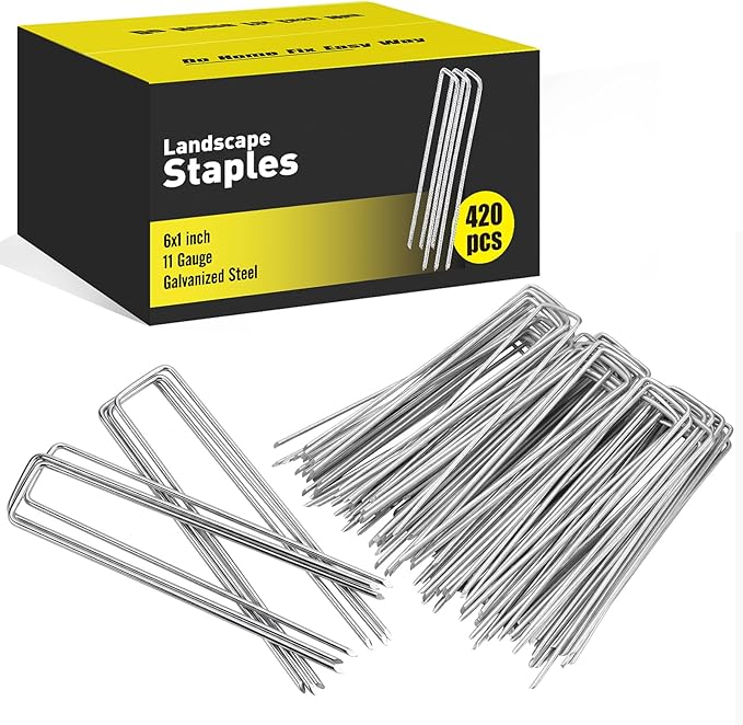 420pcs 6 Inch Landscape Staples Galvanized Garden Stakes, 11 Gauge U-Shaped Sod Pins Yard Ground Staples for Landscaping Fabric Tent Lawn Truf Fence Irrigation Tube