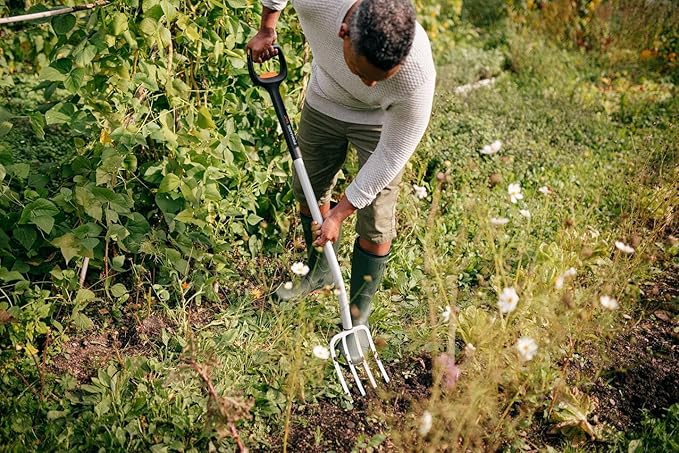 Fiskars Telescopic Spade Fork for Hard, Stony soils, with 4 tines, Length 1.10 m to 1.30 m, Boron Steel, Black/Silver, SmartFit, 1070717