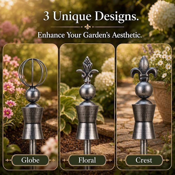 Tandefio 3 Pcs Garden Hose Guide Spike 18 Inch Garden Gazing Ball Hose Guide Spike Stake Heavy Duty Cast Iron Decorative for Flower Bed Plant Protection Outside Yard Lawn