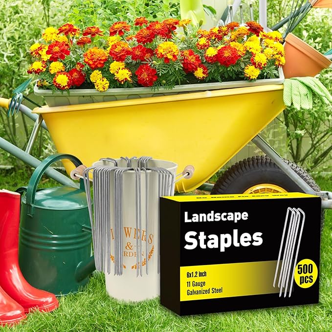 500 Pack 6 Inch Landscape Staples, Garden Staples Pins Galvanized 11 Gauge Ground Stakes Yard Lawn Staples for Turf Landscaping Fabric Fence Tent Irrigation Tube Outdoor Decorations