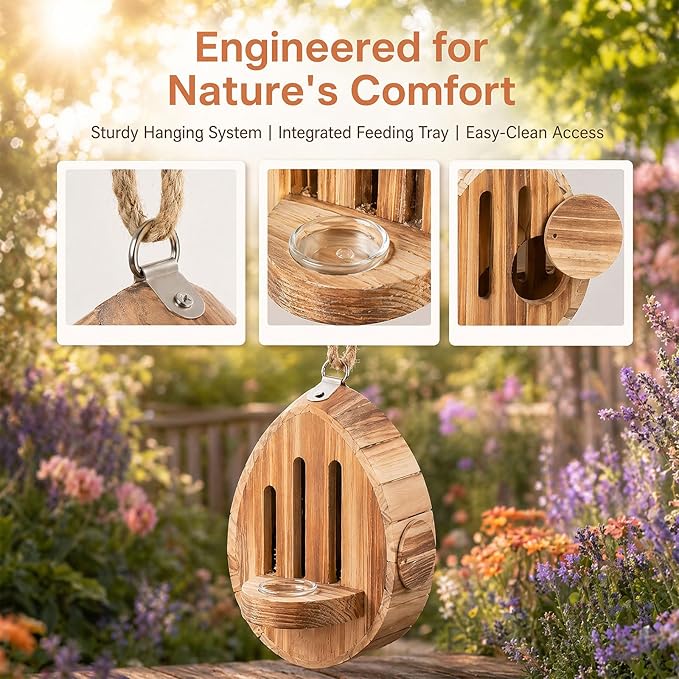 Butterfly House for Outside, 2026 Upgrade Butterfly House Wooden Shelter, Wooden Butterfly Habitat Nesting Box with Feeder Hanging Garden Decoration for Butterflies, Moths & Lacewings
