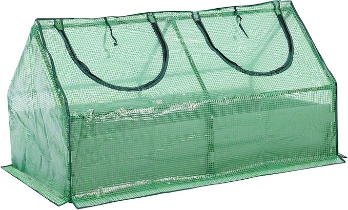 BPS 4x2x2 FT Raised Garden Bed with Green PE Cover, Portable Mini Greenhouse with 2 Zipper Windows for Patio, Garden, Yard