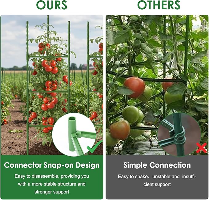 CEWOR Tomato Cage - 6 Pack Tomato Cages for Garden, 51.2inch Tall Tomato Trellis Triangle Stakes for Climbing Plants Outdoor, Plant Cages Structure for Pots, Raised Garden Bed, Vegetables