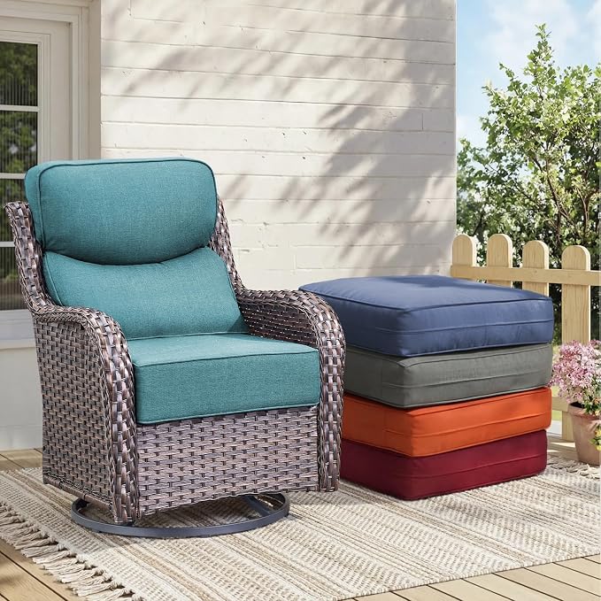 Outdoor Cushion Set for Patio Furniture, UV Resistant, Water Resistant - 6 Inch Thick Dual Layer Back Support Cushions– 24x24 Inch Patio Seat Covers for Chair/Sofa/Couch | Peacock Green | 4-Pack |