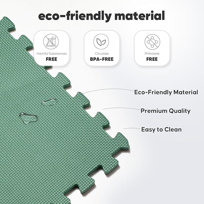 24 Pack Home Gym Mat, Puzzle Exercise Mat, EVA Interlocking Foam Floor Tiles for Home Workout Equipment and Kids' Play Areas - Blue, 24 in x 24 in x ½ in - (Green, 24 Pack(96 SQ FT))