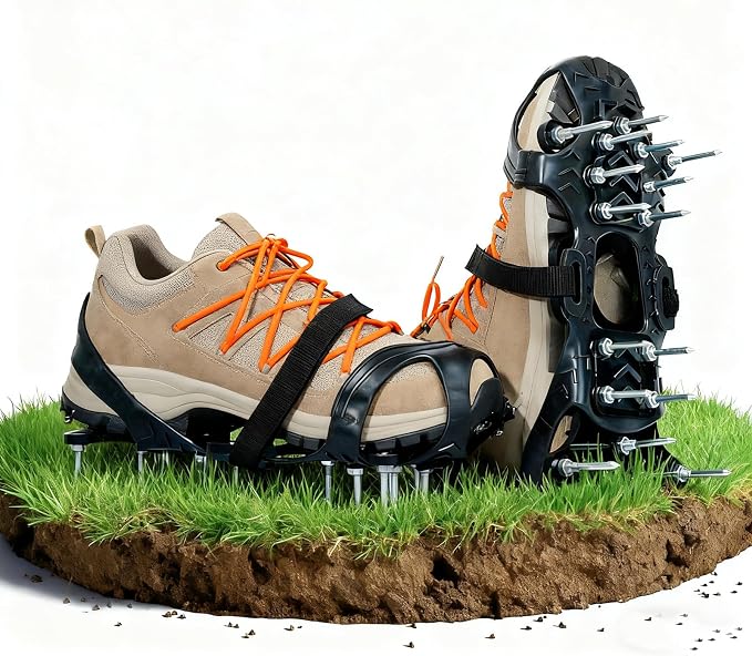 Lawn Aerator Shoes, Flexible Rubber Covers with Foot Protection, Adjustable Straps for Garden, Grass, Courtyard Maintenance Aeration (10 to 13)
