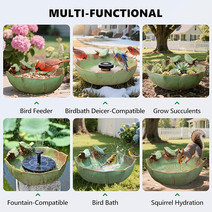 Ceramic Bird Bath for Outdoors, 10.1" Ground Ceramic Bird Baths Bowl for Outside, Garden Bird Baths Weather Resistant, Birdbath for Deck, Balcony, Lawn