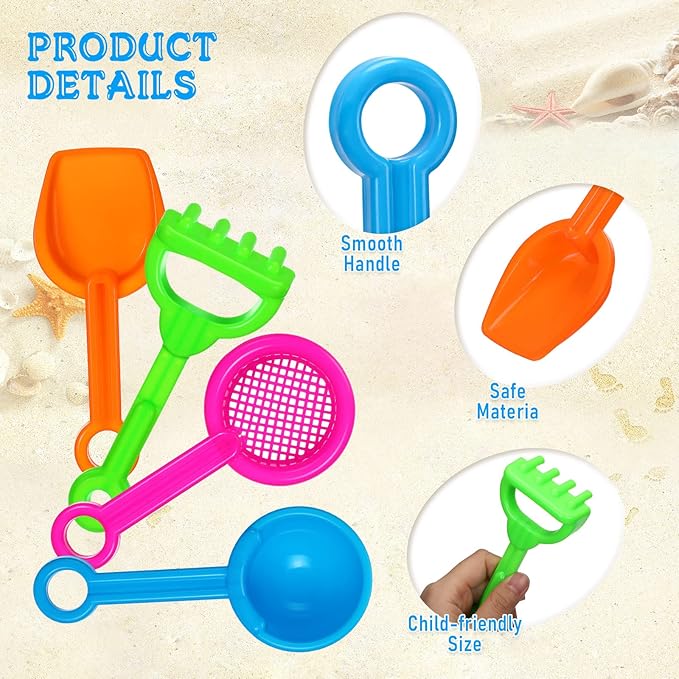 40 Pcs 5.5 Inch Mini Beach Sand Shovels Colorful Plastic Rake Sand Shovel Sifter Beach Toys for Teens Boys Girls Party Backyard Garden Shoveling Sand and Snow, 4 Styles