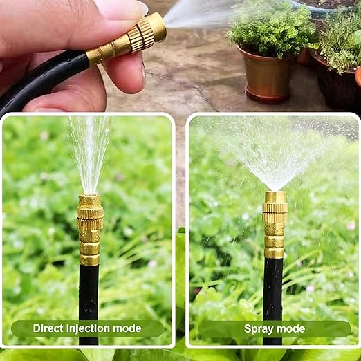 30FT 360° Mist Spray Drip Irrigation System - Garden Watering Kit with 10 Fine Mist Nozzles, Adjustable Atomizing Sprinkler for Greenhouse, Potted Plants, Raised Beds, Yard, 1/4 inch Hose