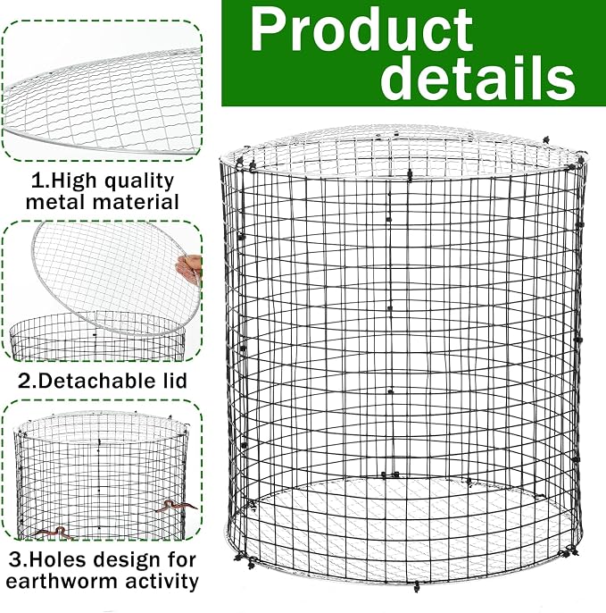 6PCS Inground Worm Composter, 11.8x11.8 Inch Outdoor Metal Compost Bin for Garden Beds Detachable Vermicomposting Bin for Recycling Kitchen Food Waste