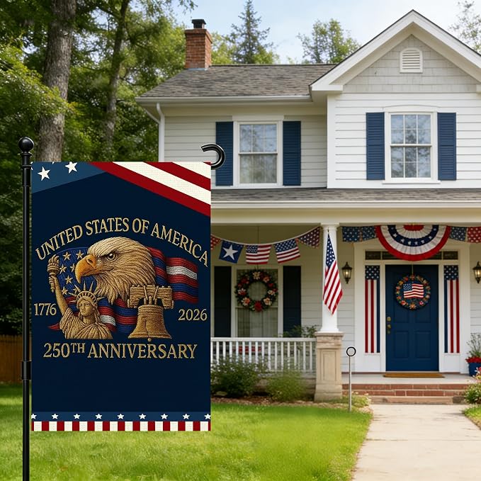 250 Anniversary Usa Garden Flags for Outside, 250 Anniversary USA Flag 1776-2026 God Bless America Commemorative Patriotic Banner with Statue of Liberty Eagle Design Yard Sign 4th of July Decorations Double-Sided Waterproof 250 Year American Flag 12x18...