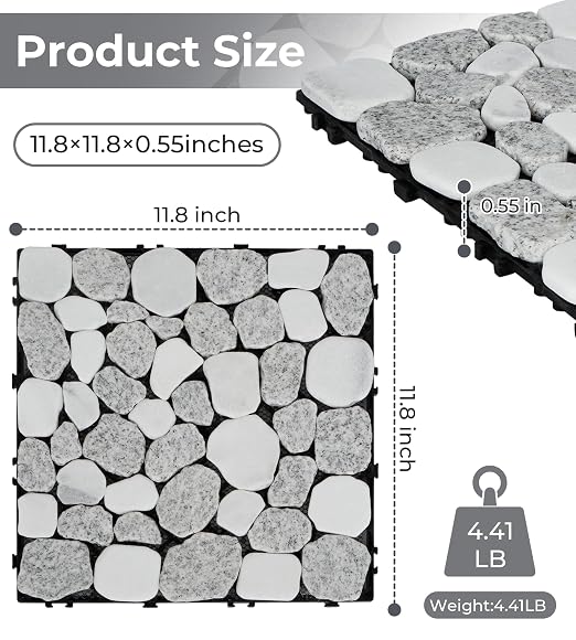 jxgzyy 4PCS Natural Stone Decking Tiles, 11.8"x11.8" Outdoor & Indoor DIY Interlocking Flooring, Marble Stepping Stones Landscaping Decor for Garden, Patio, Backyard, Balcony, Path, Off-White