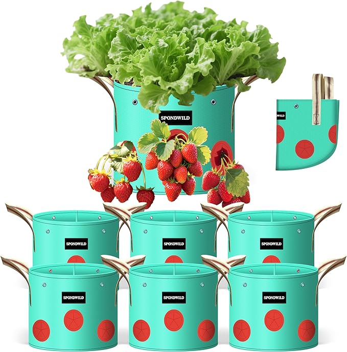 7 Pack 7 Gallon Grow Bags Heavy Duty 180G Thickened PE Plant Pots with 8 Breathable Holes Design