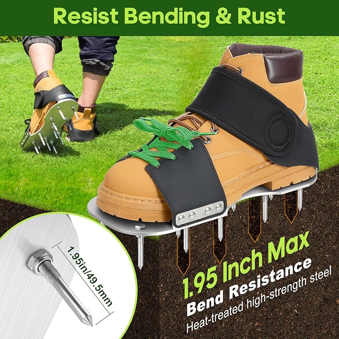 Aerator Shoes, Lawn Aerator Shoes for Grass with 3MM Metal Bottom, Aeration Shoes for Lawn with Adaptable Straps, Pre-Assembled Aerating Shoes for Lawn with Bend-Resistant Spikes, Green