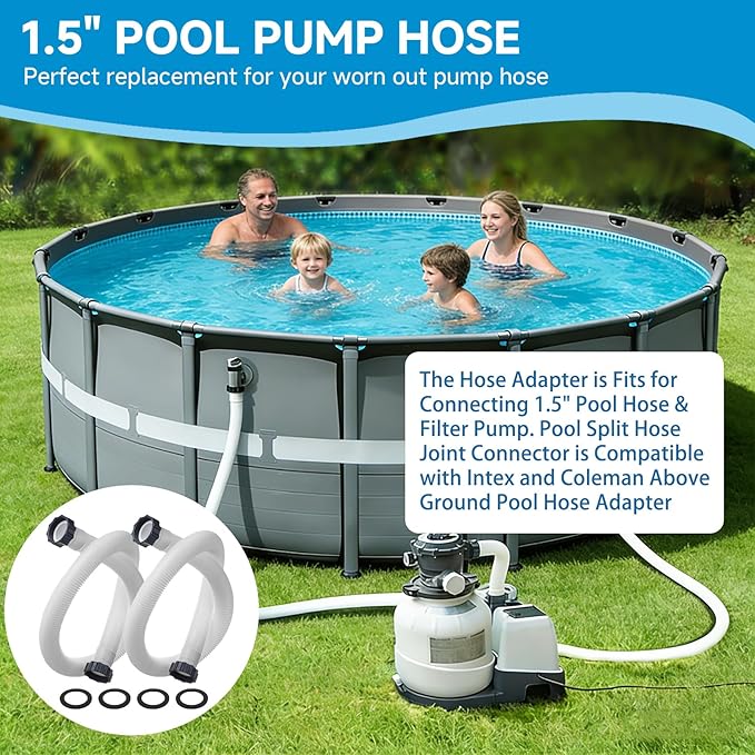 1.5" Pool Pump Hose for Intex Sand Filter Pumps & Saltwater Systems 29060E Pool Filter Hose for Intex & Coleman Above Ground Pools Parts 59" Long replacement hoses with 4 Washers, 2 Pack (1)