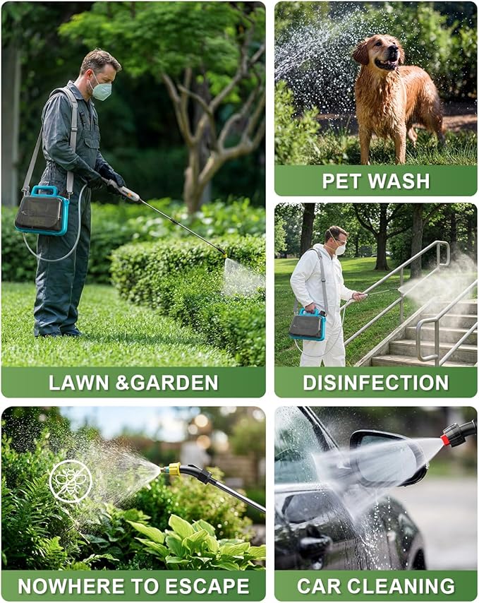 Battery Powered Garden Sprayer 2 Gallon, Electric Pump Sprayer with 3 Mist Nozzles, Rechargeable Handle, Telescopic Wand, Adjustable Strap, Water Spray Weed Sprayer for Lawn, Garden, Yard, Plants