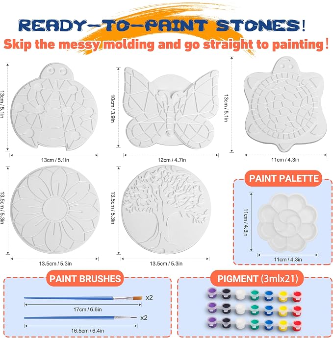 IFLOVE Paint Your Own Stepping Stones for Kids Craft Kits,Arts and Crafts for Kids Ages 4-8,5 Pack Painting Crafts for Girls Ages 8-12，Outdoor Toys Art Supplies Toddler Birthday Christmas Easter Gift